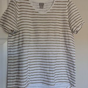 Chico's Gold and White Striped T-Shirt